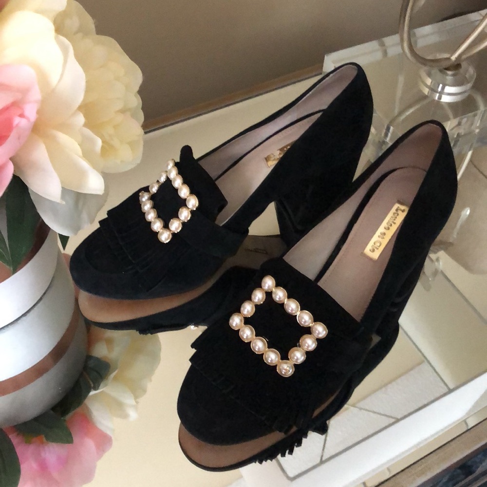 Louise et Cie Pearl Black Suede Idali Loafer Pumps Heels